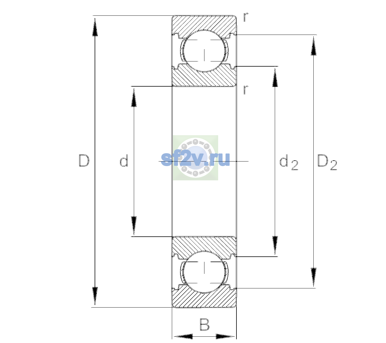 Схема подшипника 6205-C-TVH-C3