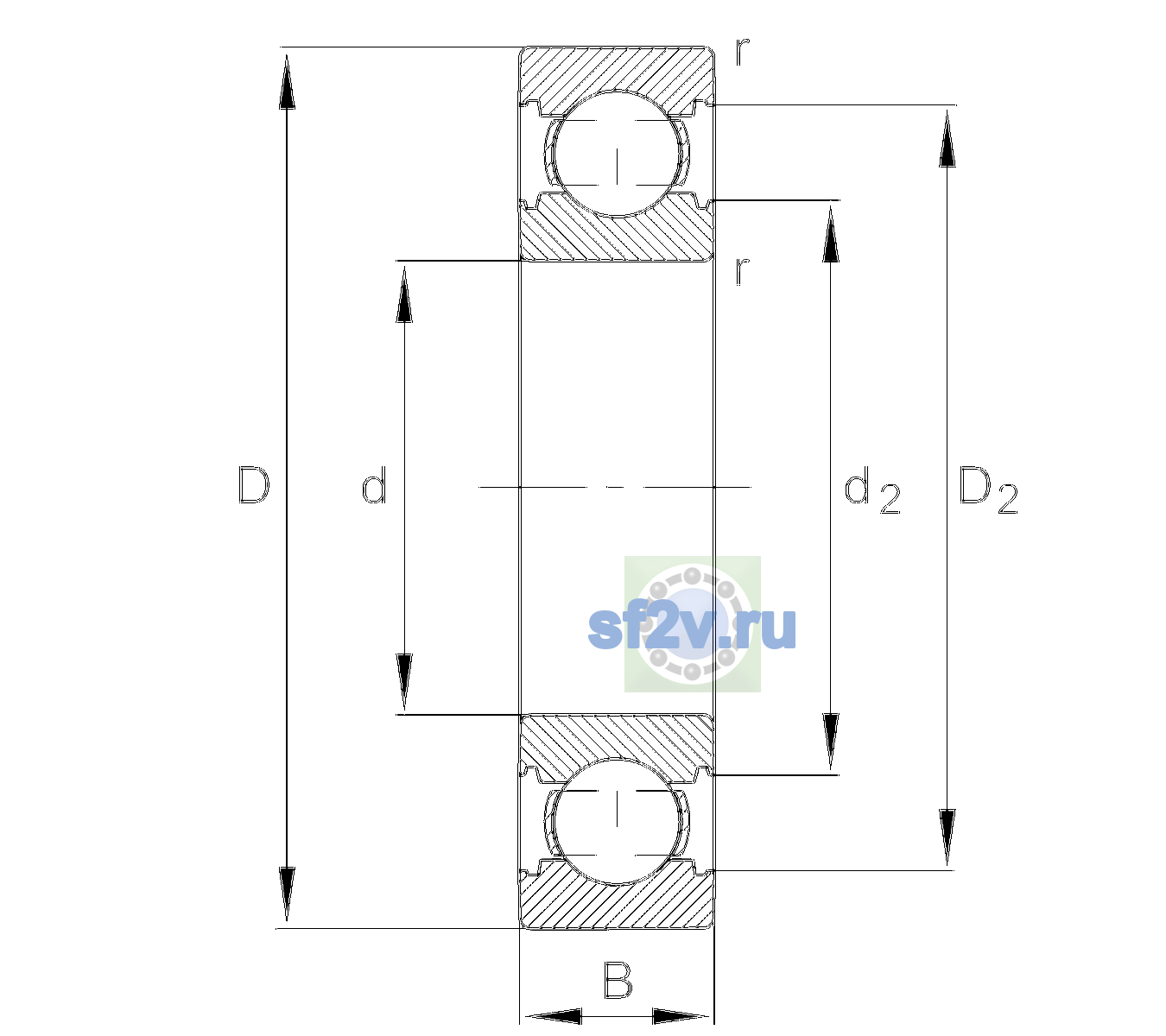 Схема подшипника 6205-C-TVH-C3>V