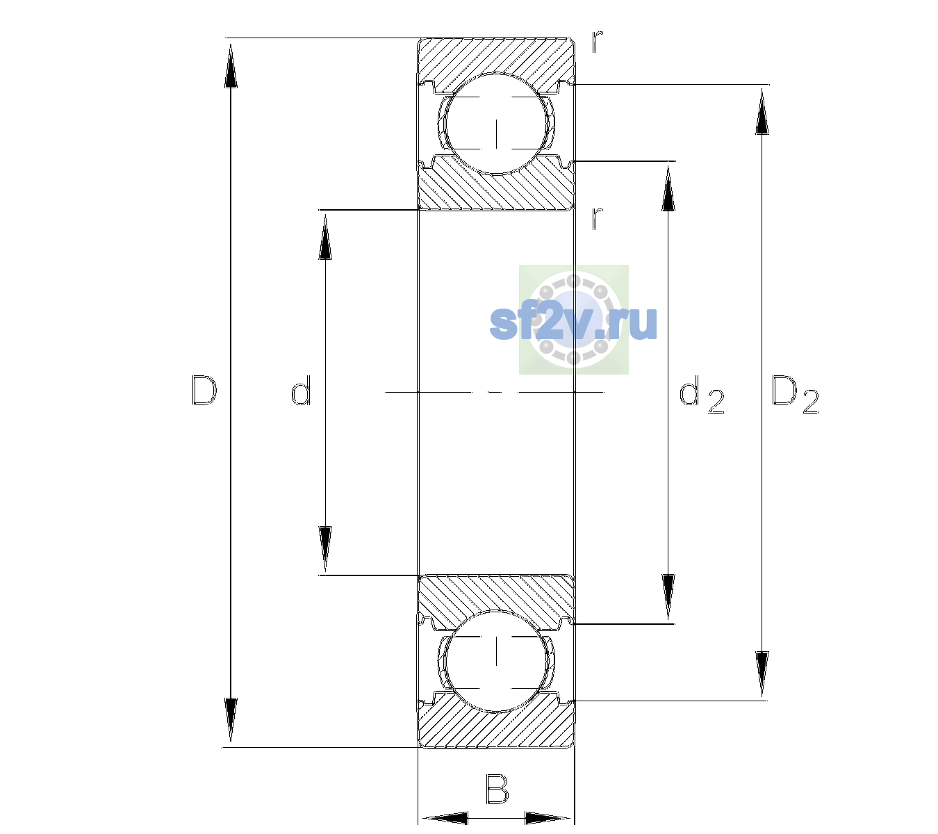 Схема подшипника 6205-C-TVH>V