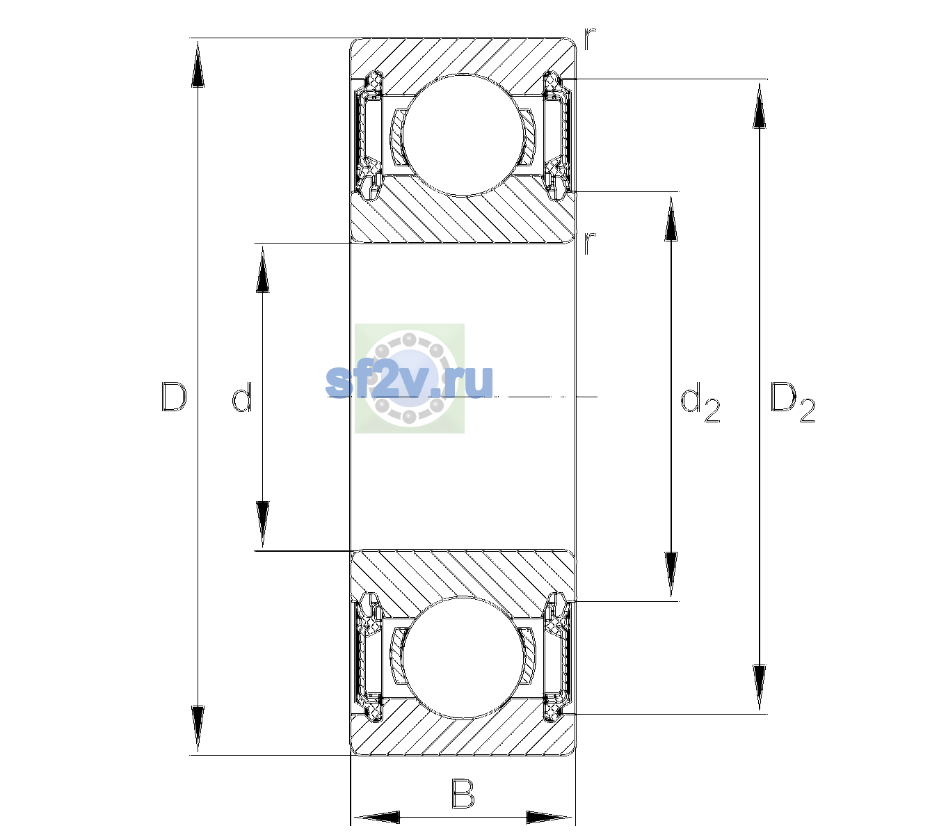 Схема подшипника 6205-H-2RSR-C3