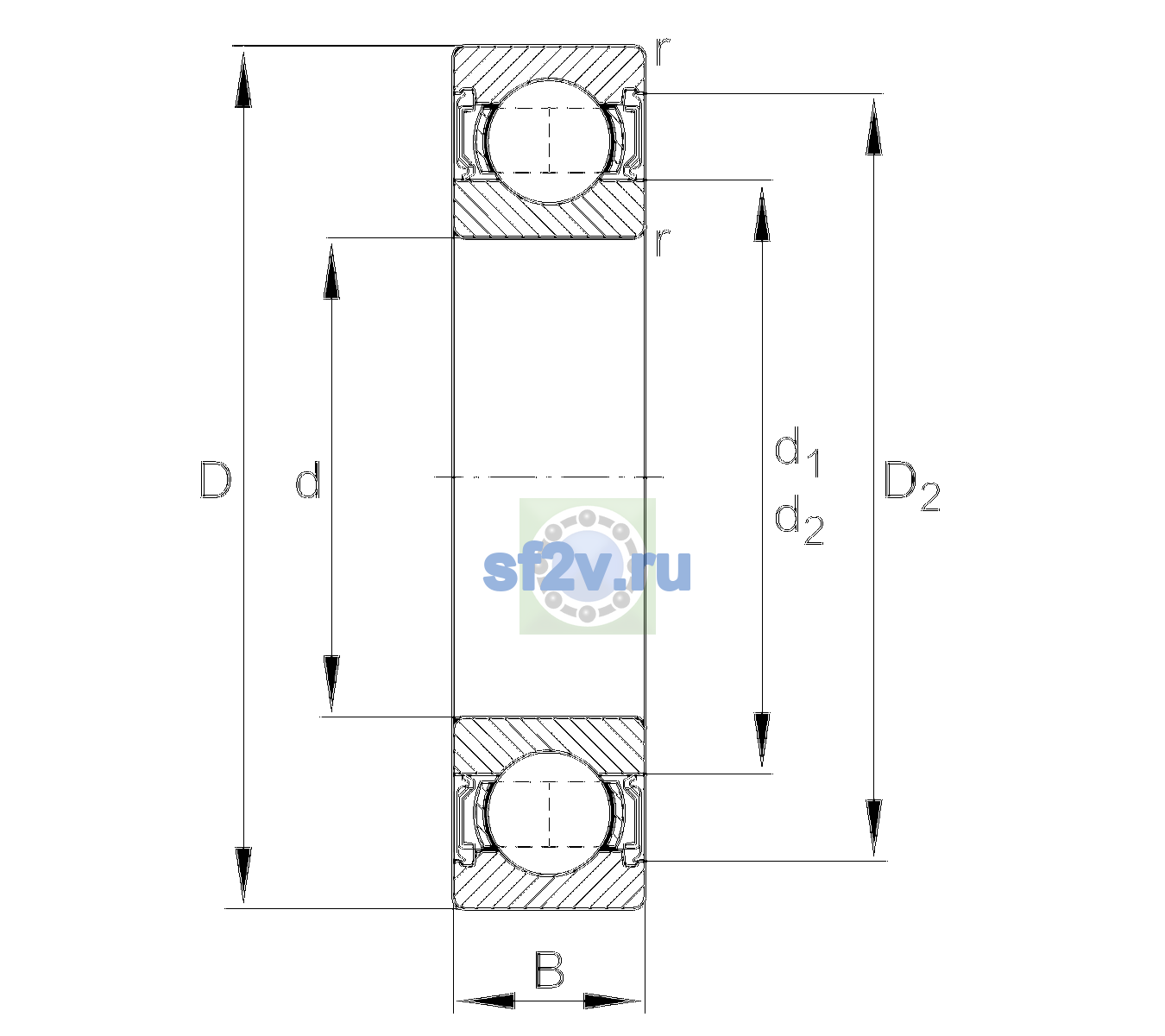Схема подшипника 6206-2RSR-L038-C3