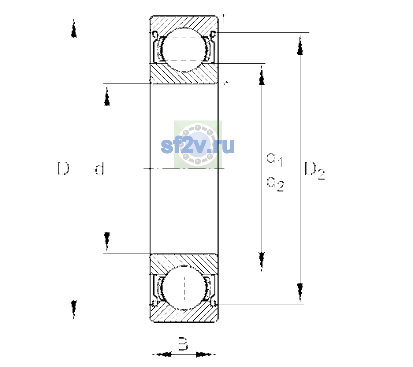 Схема подшипника 6206-2Z-L038-C2