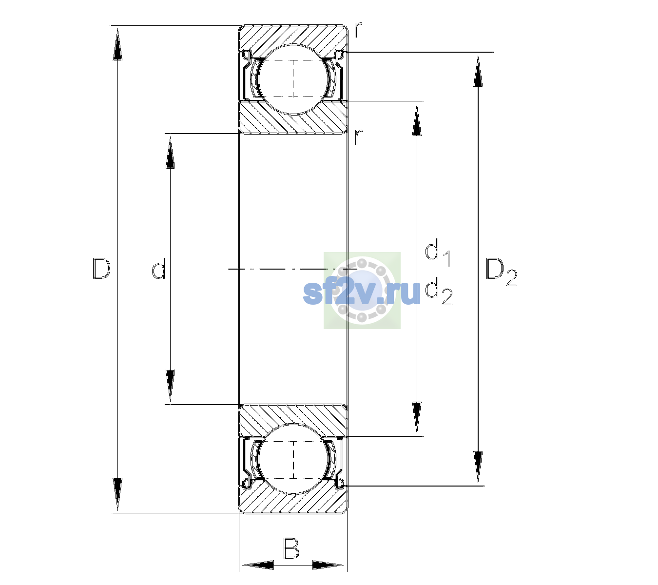 Схема подшипника 6206-2Z-L038-C3