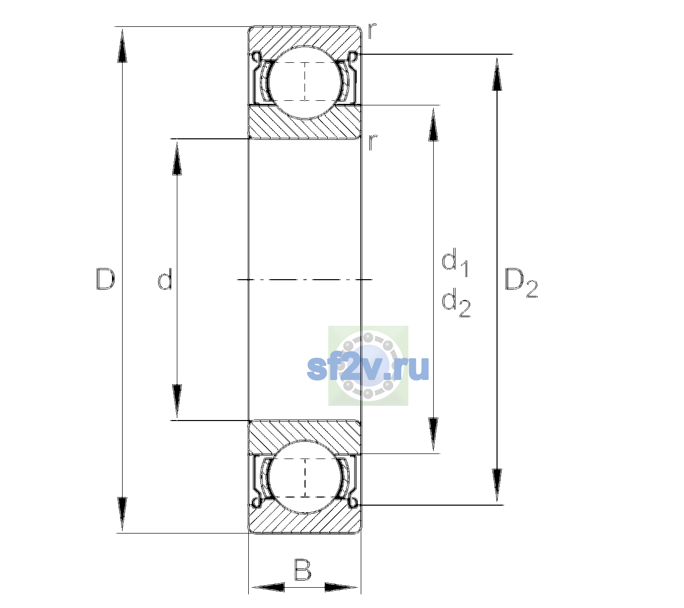 Схема подшипника 6206-2Z-L100-C3