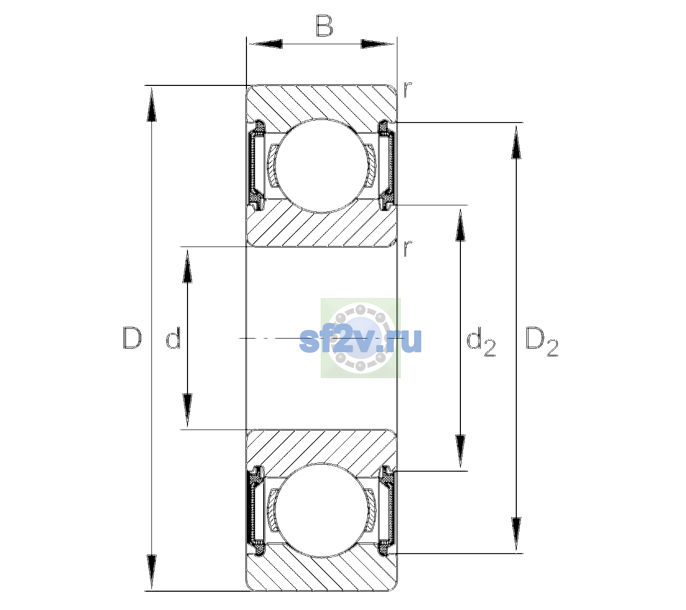 Схема подшипника 6206-C-2BRS-L038-C3