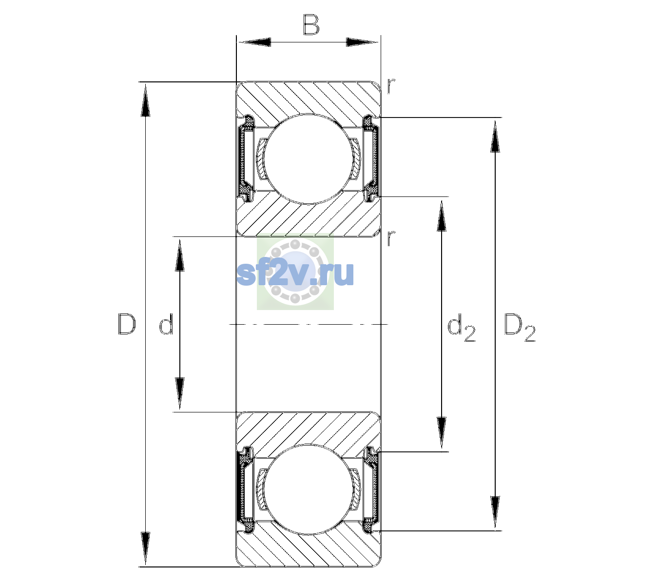 Схема подшипника 6206-C-2BRS-L069-C3