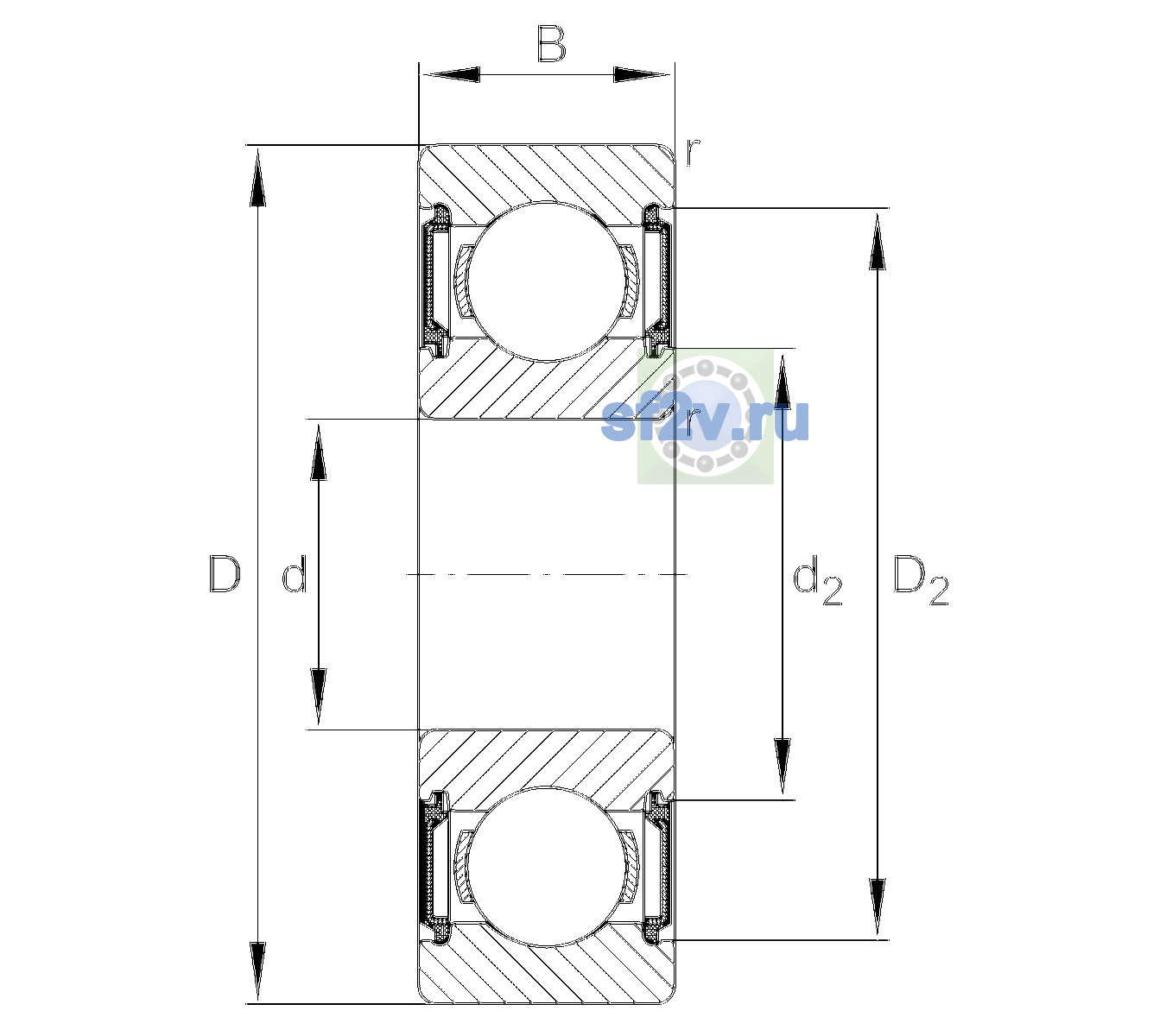 Схема подшипника 6206-C-2BRS-L069-C3>V