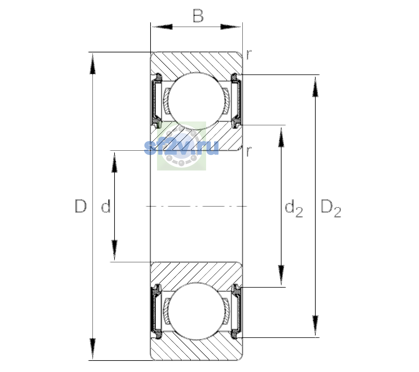 Схема подшипника 6206-C-2BRS-L091-C4>V