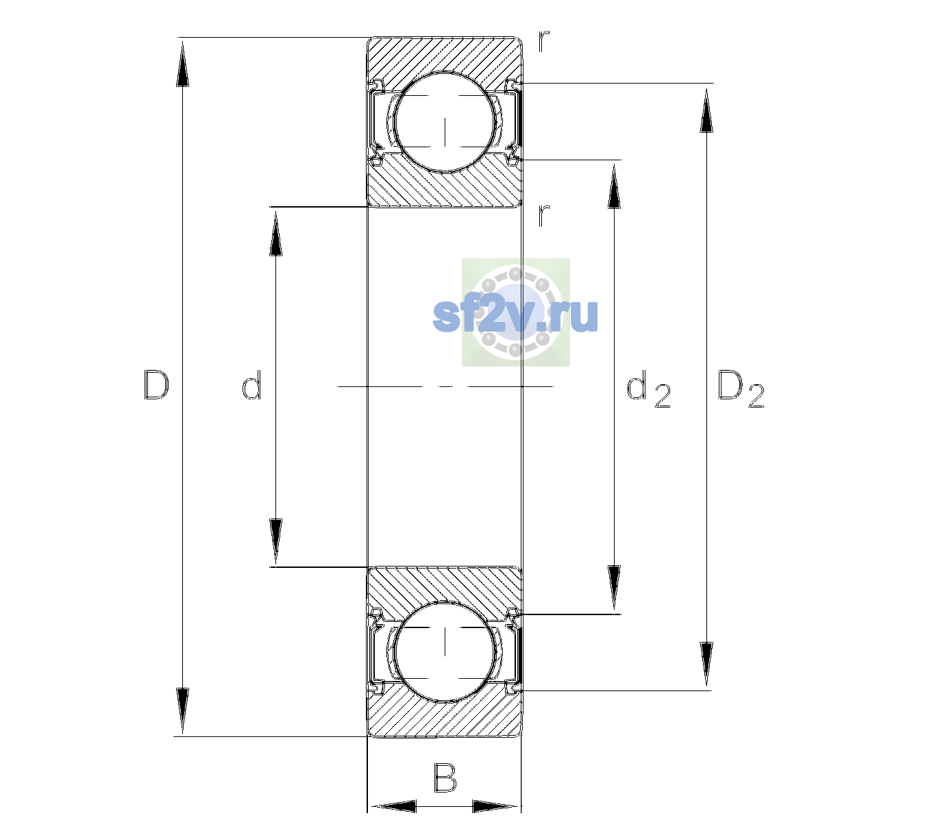 Схема подшипника 6206-C-2HRS-L140-C3>V