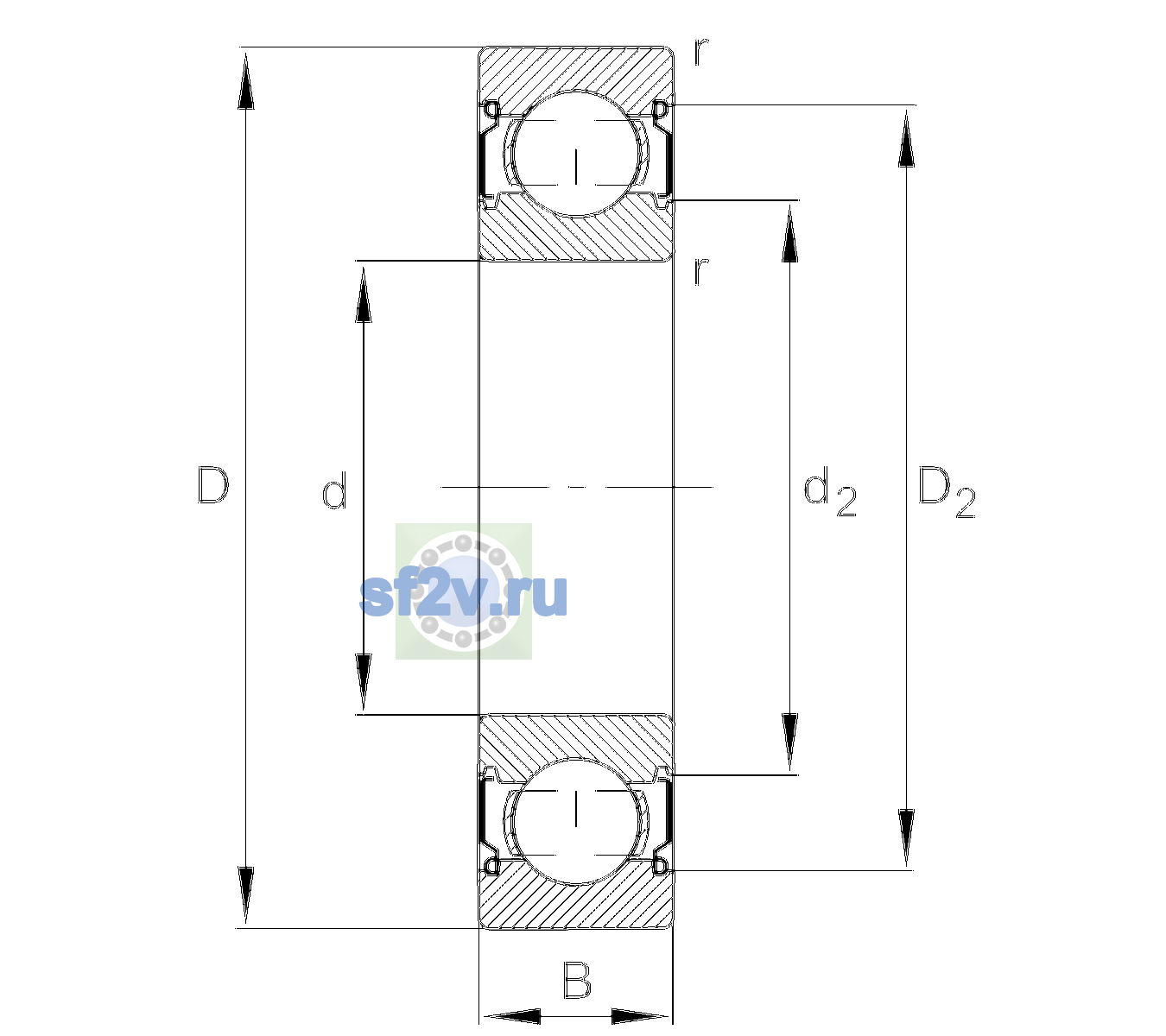 Схема подшипника 6206-C-2Z-L038-C2>V