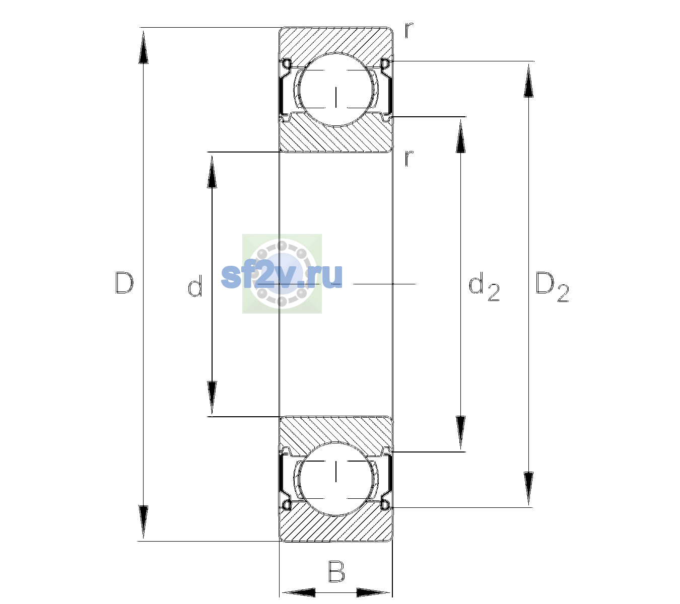 Схема подшипника 6206-C-2Z-L038-C3