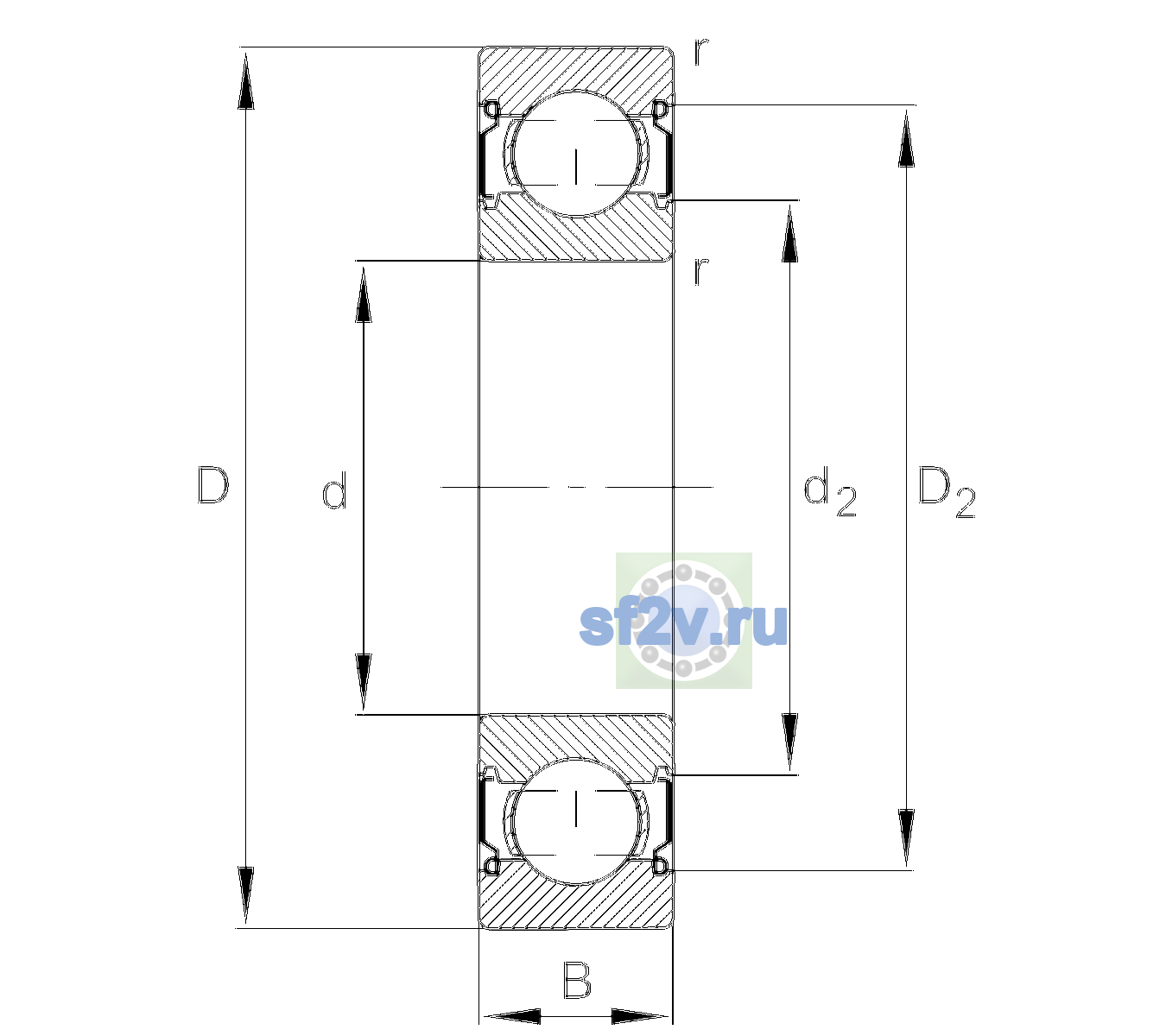 Схема подшипника 6206-C-2Z-L100-C3>V