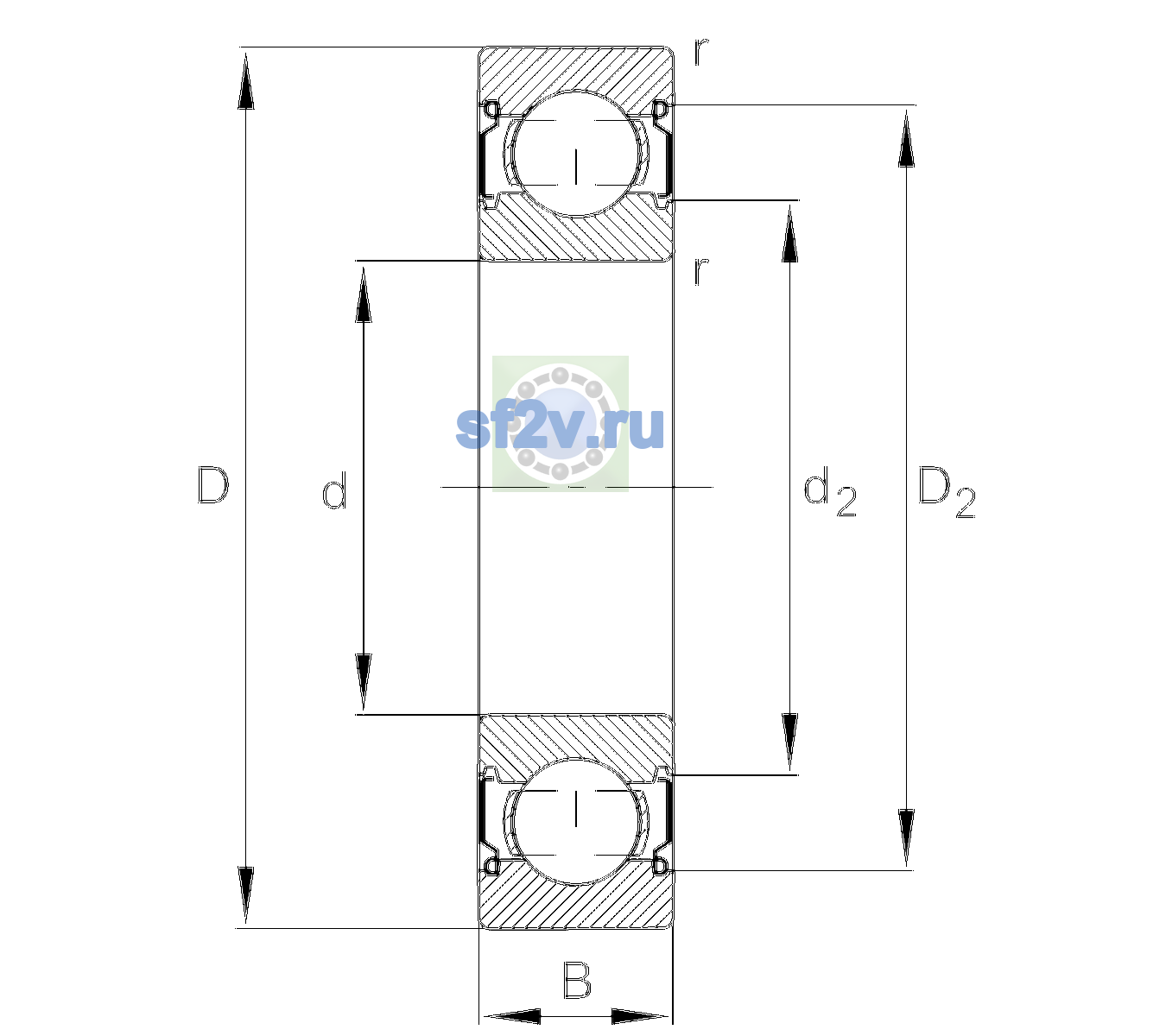 Схема подшипника 6206-C-2Z-L207-C3