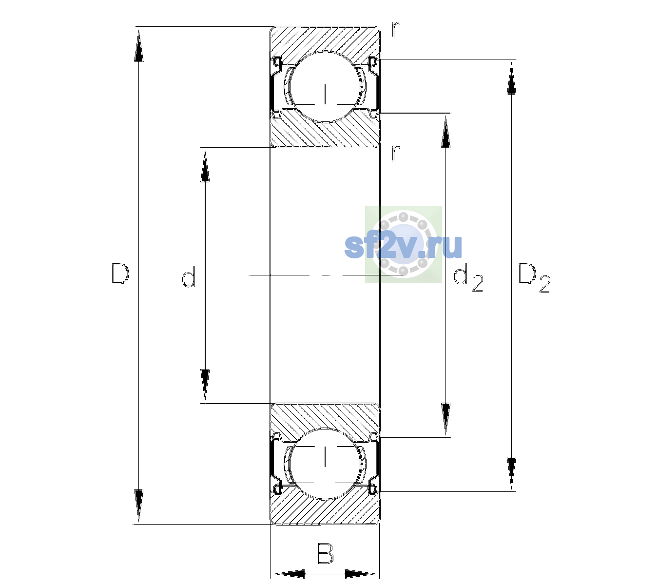 Схема подшипника 6206-C-2Z-L207-C3>V