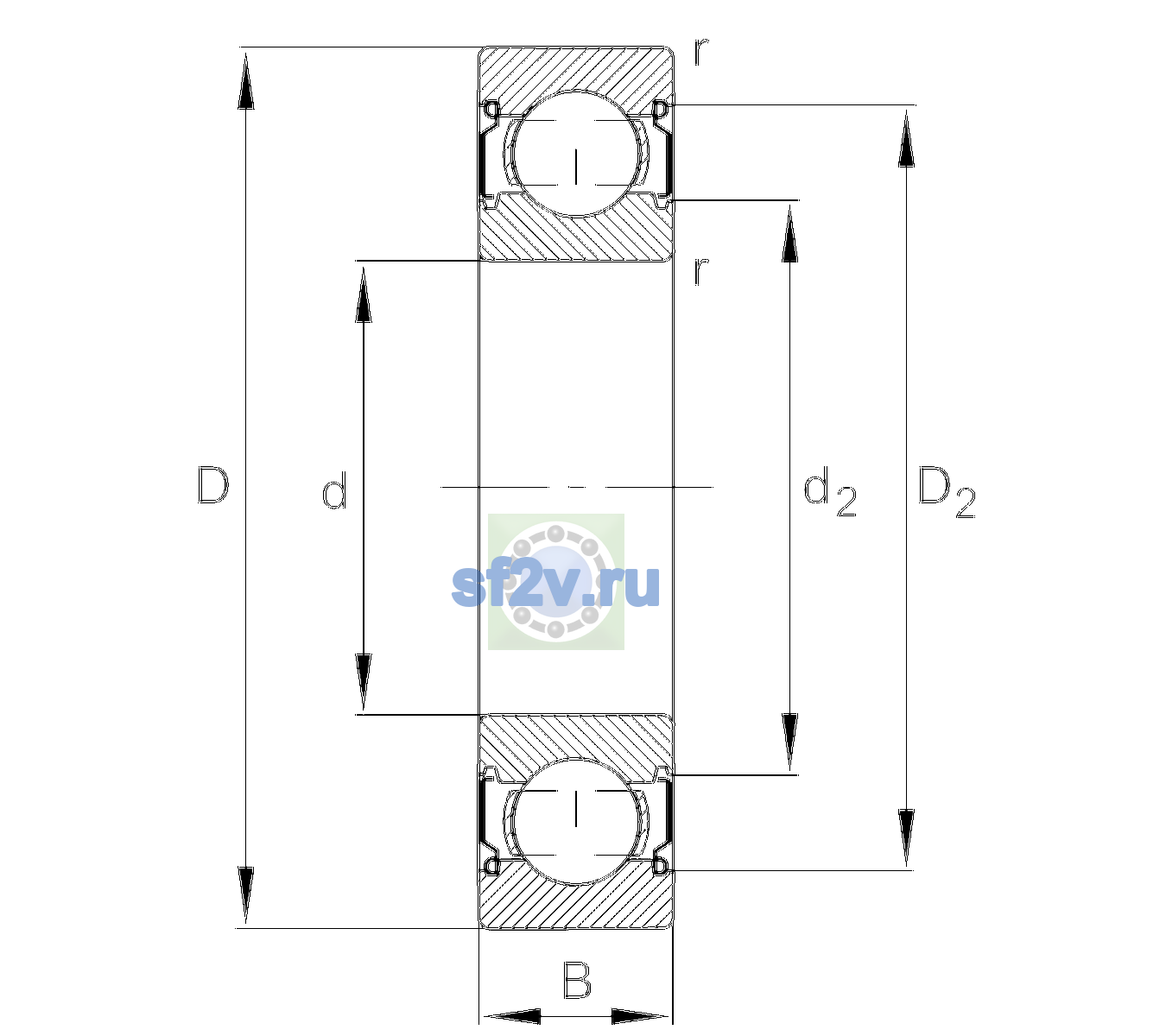 Схема подшипника 6206-C-2Z-L408-C3