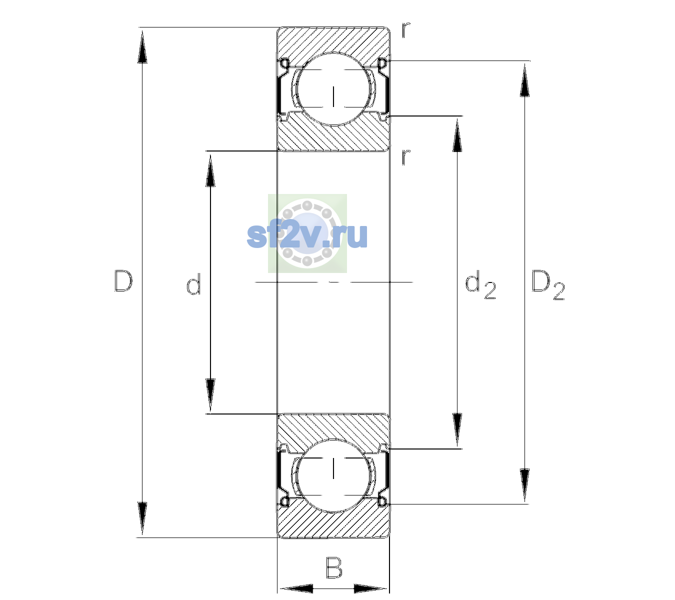 Схема подшипника 6206-C-2Z-L408-C3>V