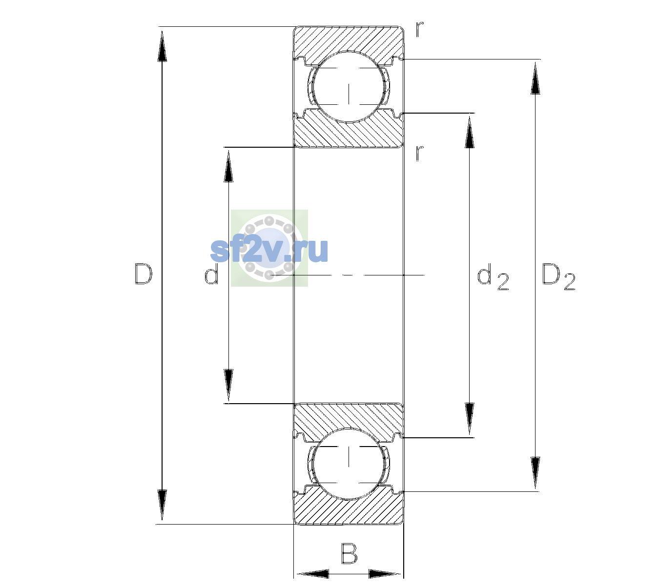 Схема подшипника 6206-C-CM