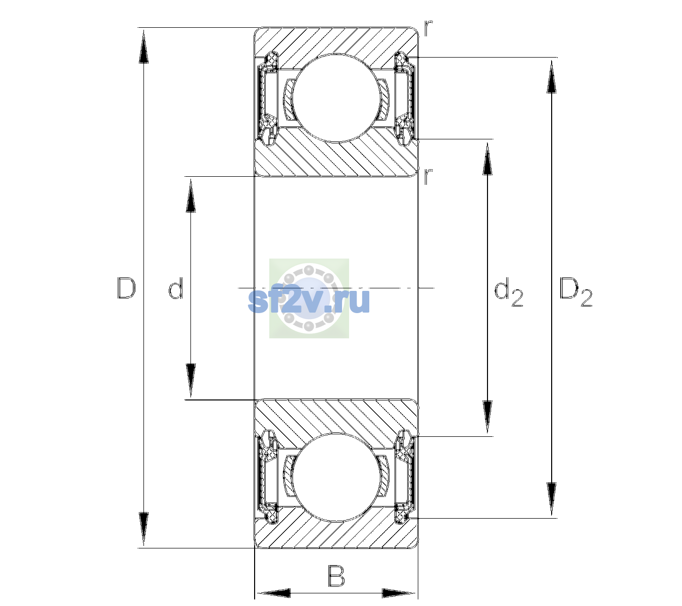 Схема подшипника 6206-H-2RSR-L100-C3