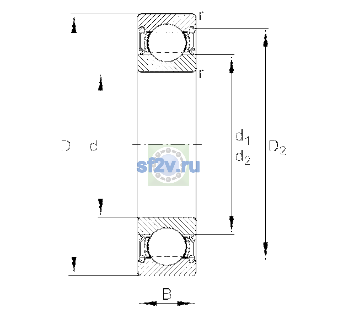 Схема подшипника 6207-2RSR-C3