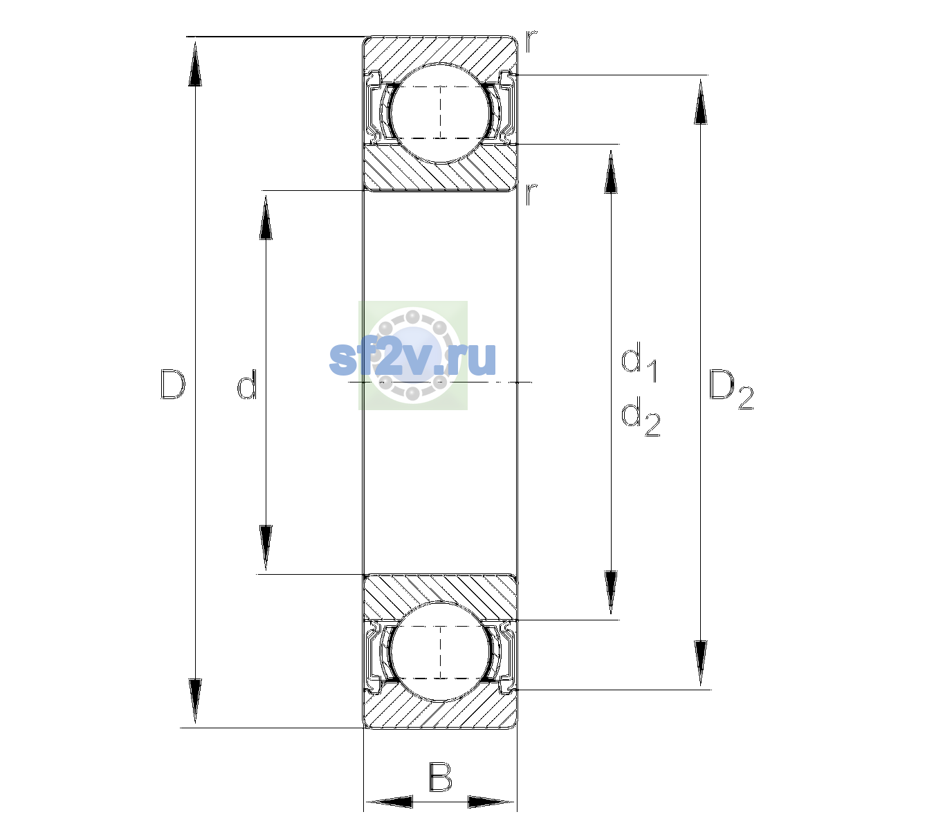 Схема подшипника 6207-2RSR-L038