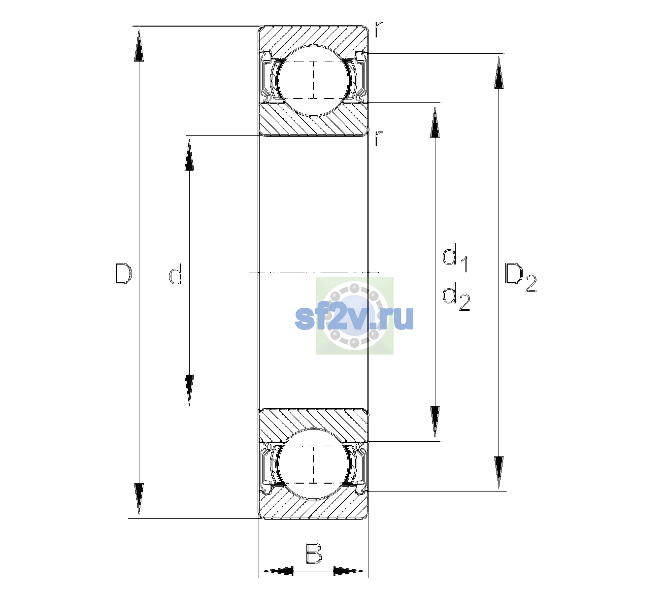 Схема подшипника 6207-2RSR-L100-C3