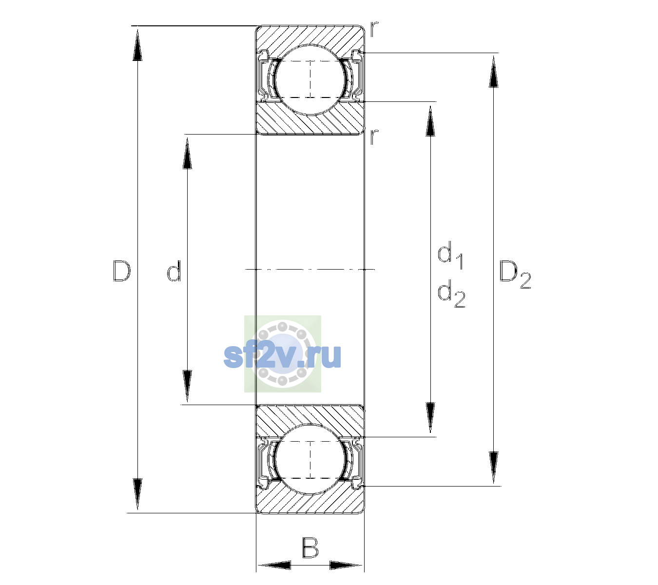 Схема подшипника 6207-2RSR-L138-C3