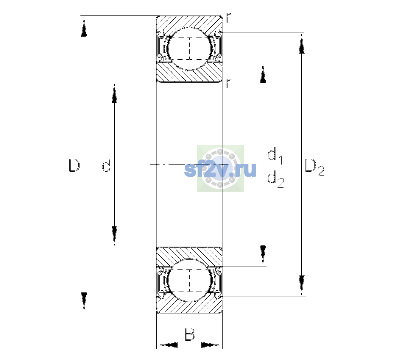 Схема подшипника 6207-2RSR-L138-C4