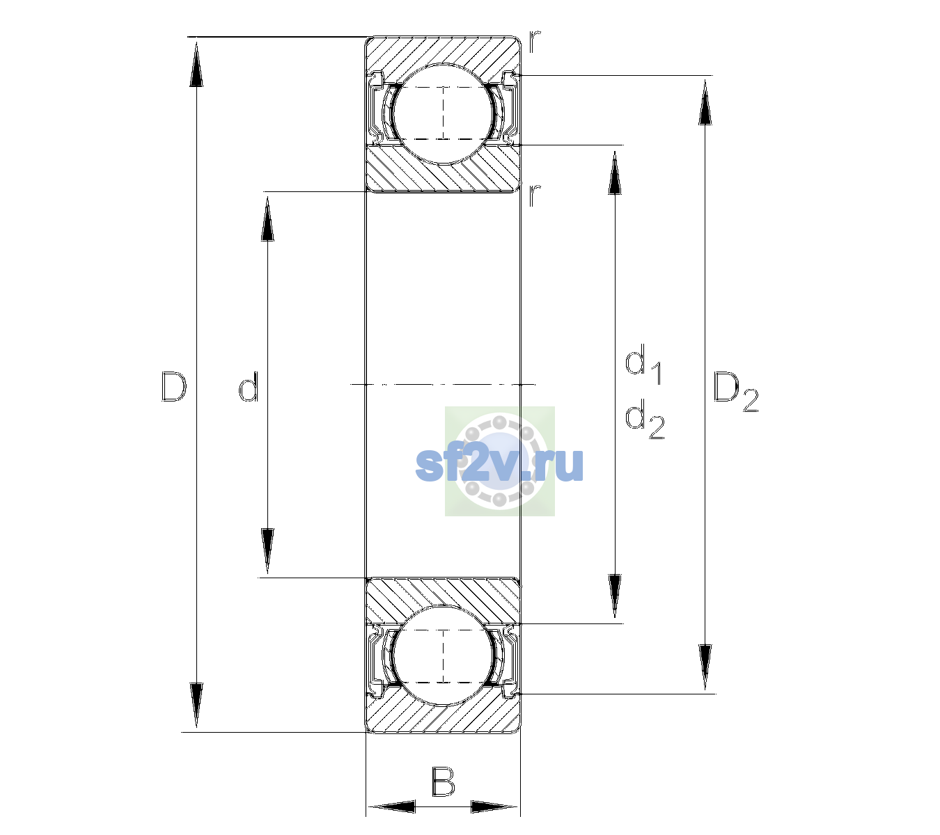 Схема подшипника 6207-2RSR-L207-C3