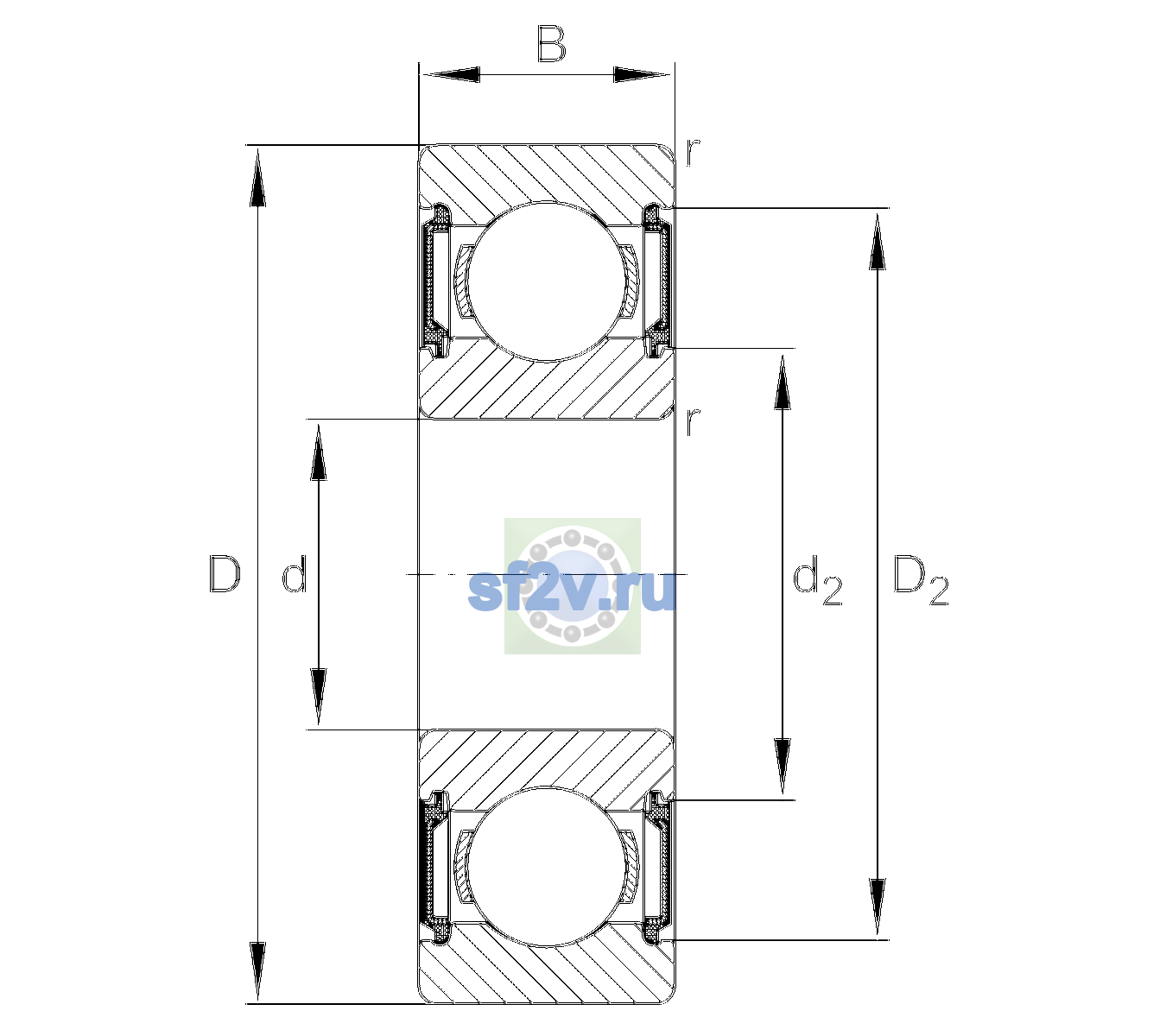 Схема подшипника 6207-C-2BRS-L038-C3