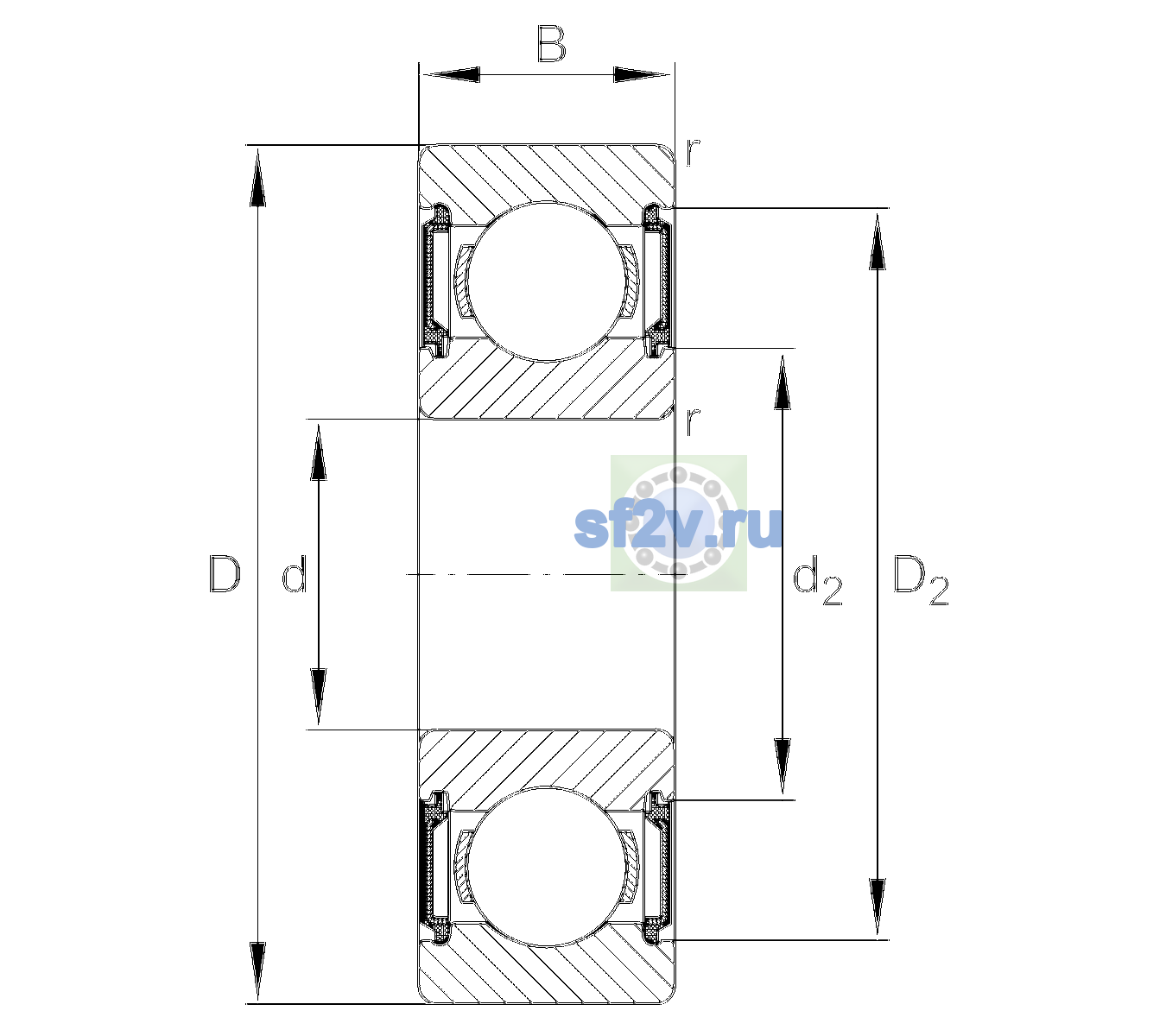 Схема подшипника 6207-C-2BRS-L069-C4