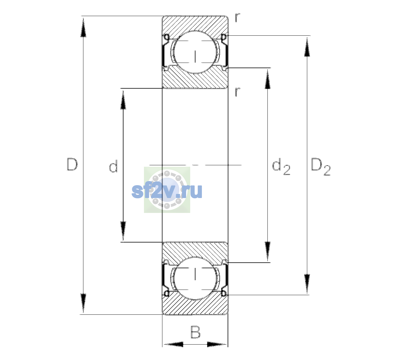 Схема подшипника 6207-C-2Z-L100-C3