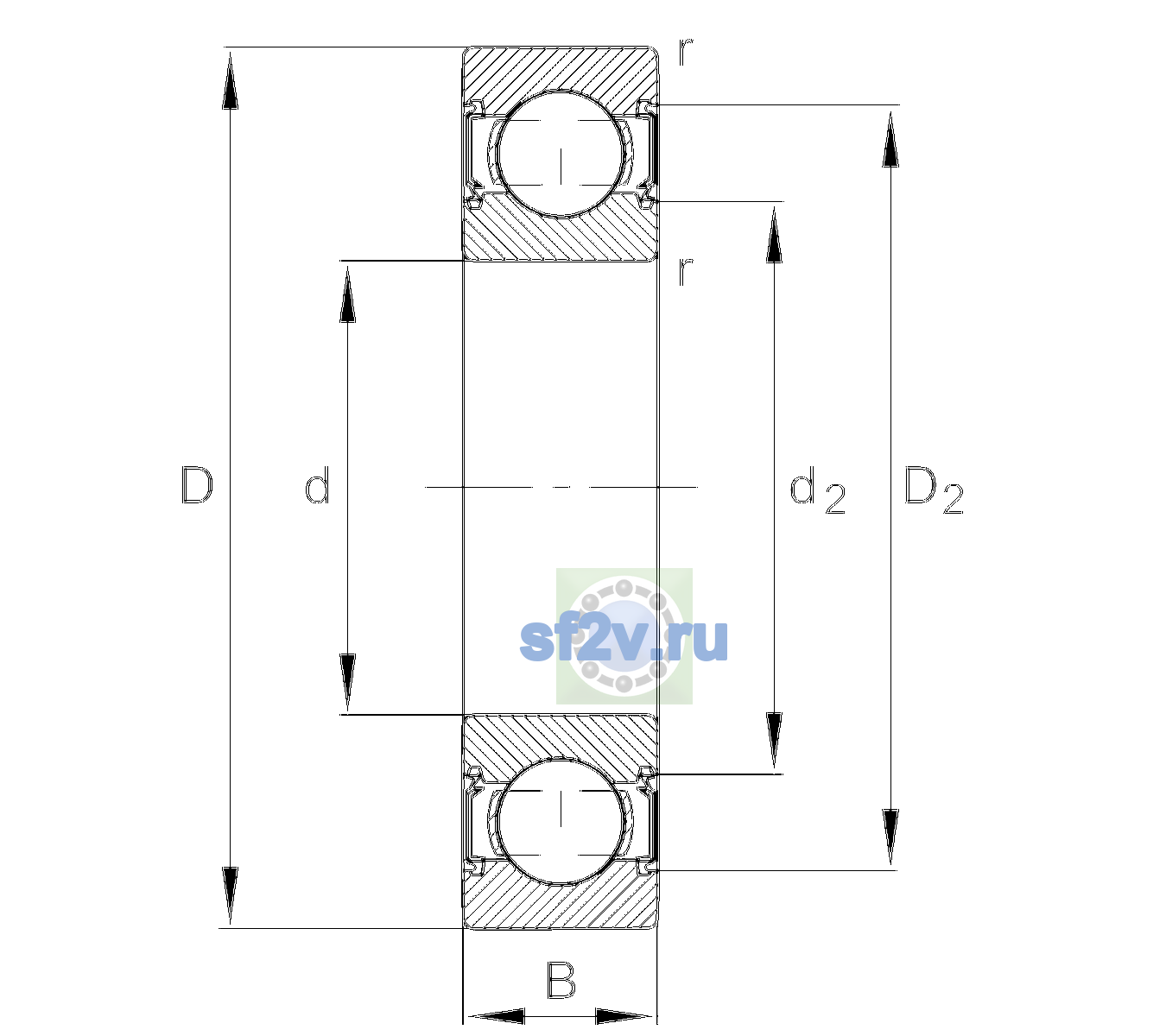 Схема подшипника 6207-C-HRS-C3