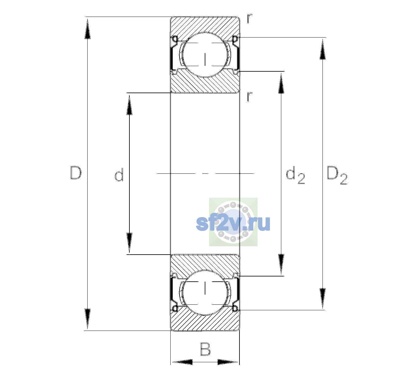 Схема подшипника 6207-C-Z-C3