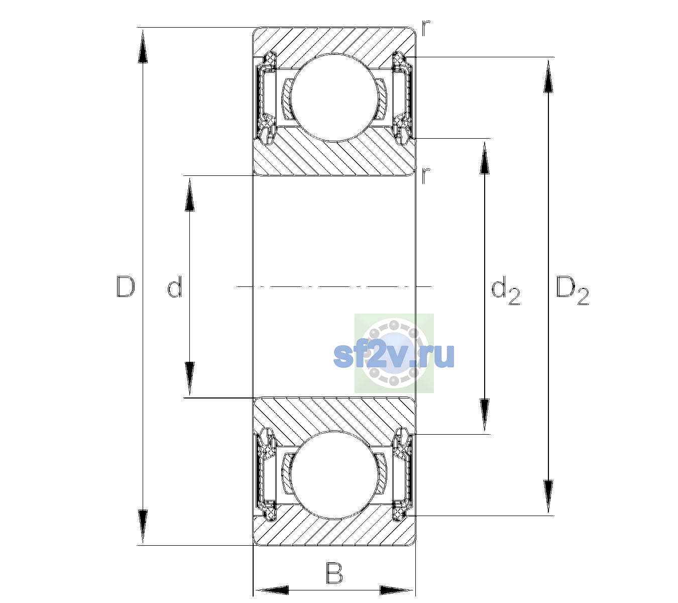 Схема подшипника 6207-H-2RSR-C3