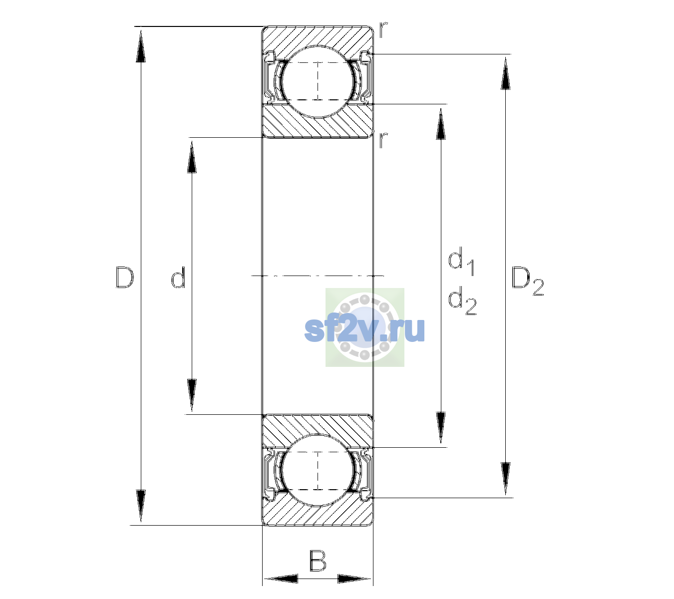 Схема подшипника 6208-2RSR-L038-C3