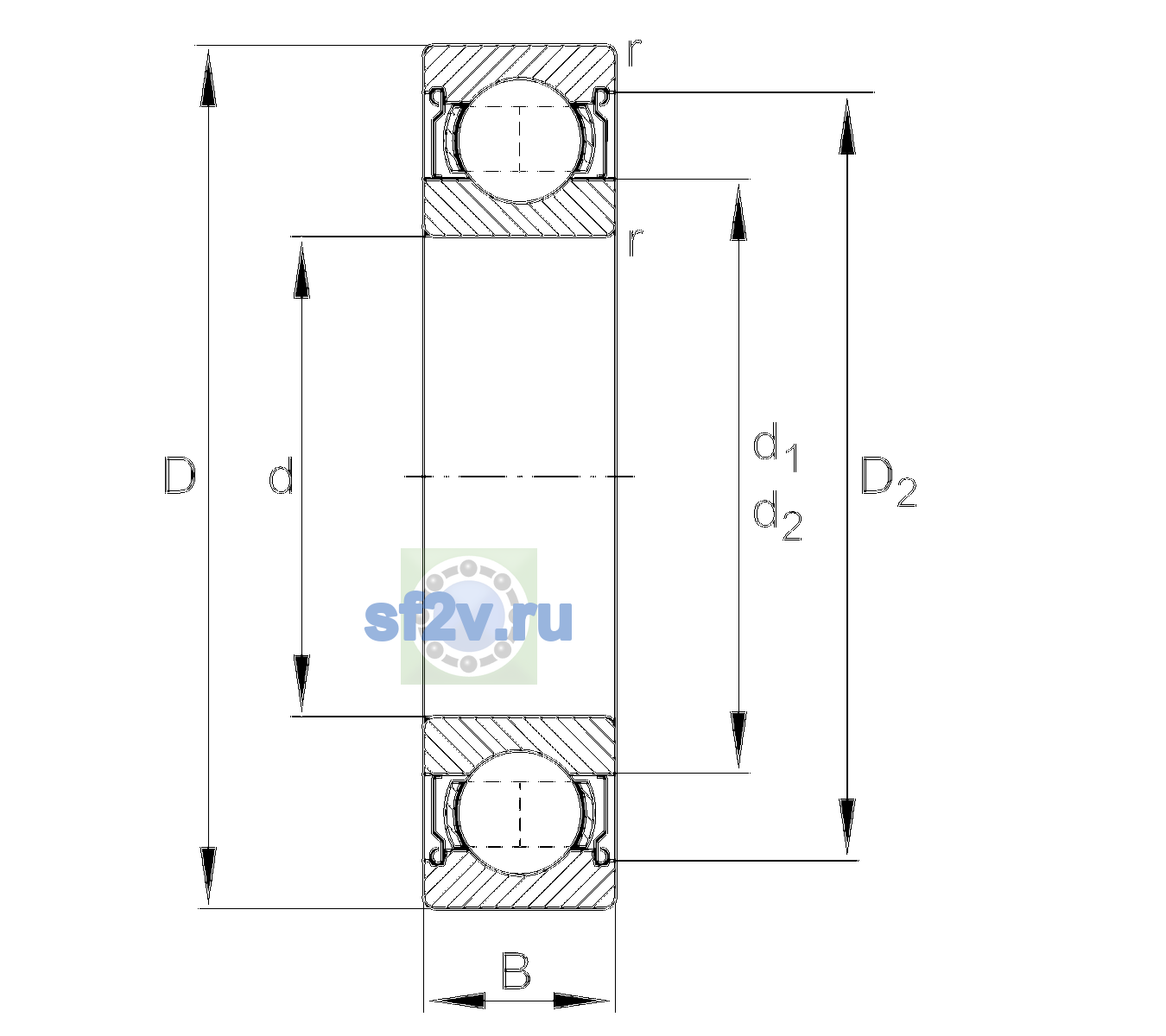 Схема подшипника 6208-2Z-C3