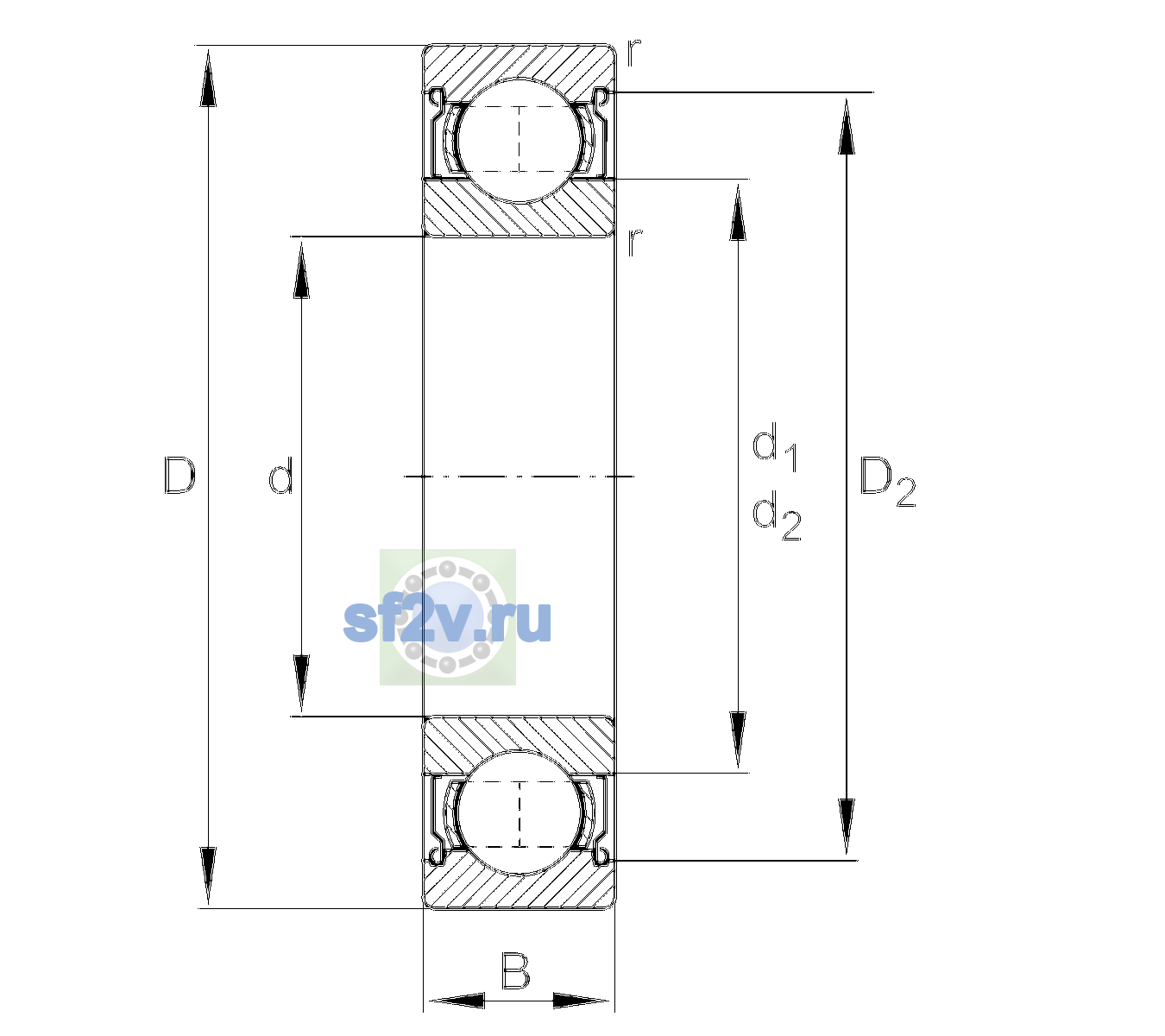 Схема подшипника 6208-2Z-L038-C3