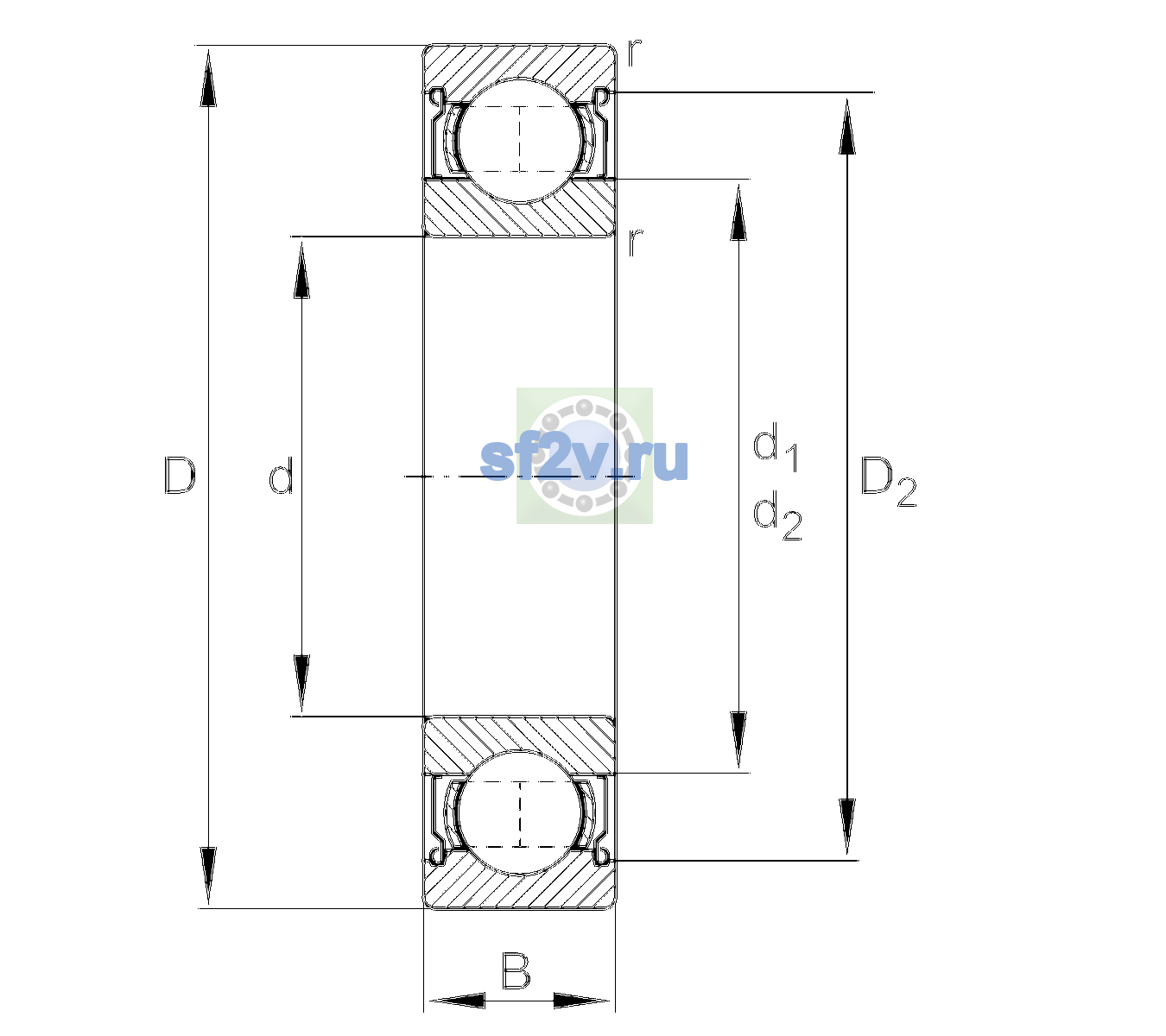 Схема подшипника 6208-2Z-L069-C3