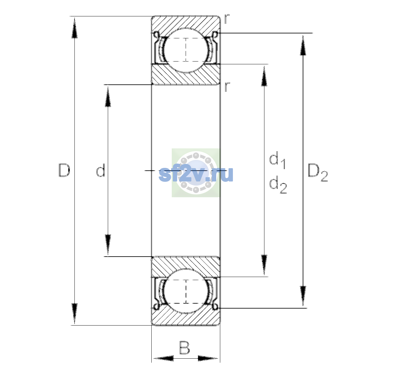 Схема подшипника 6208-2Z-L285
