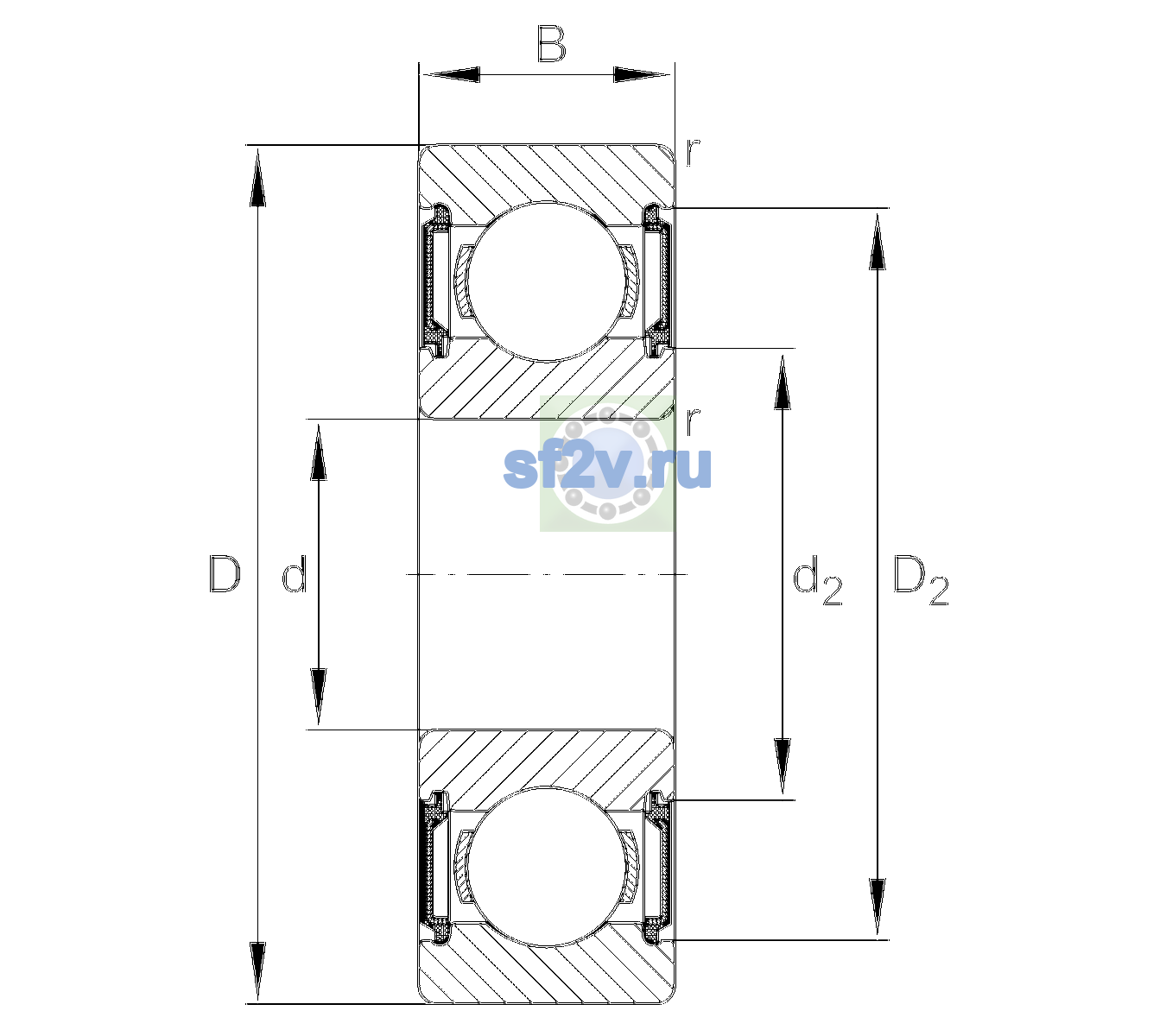 Схема подшипника 6208-C-2BRS-C3