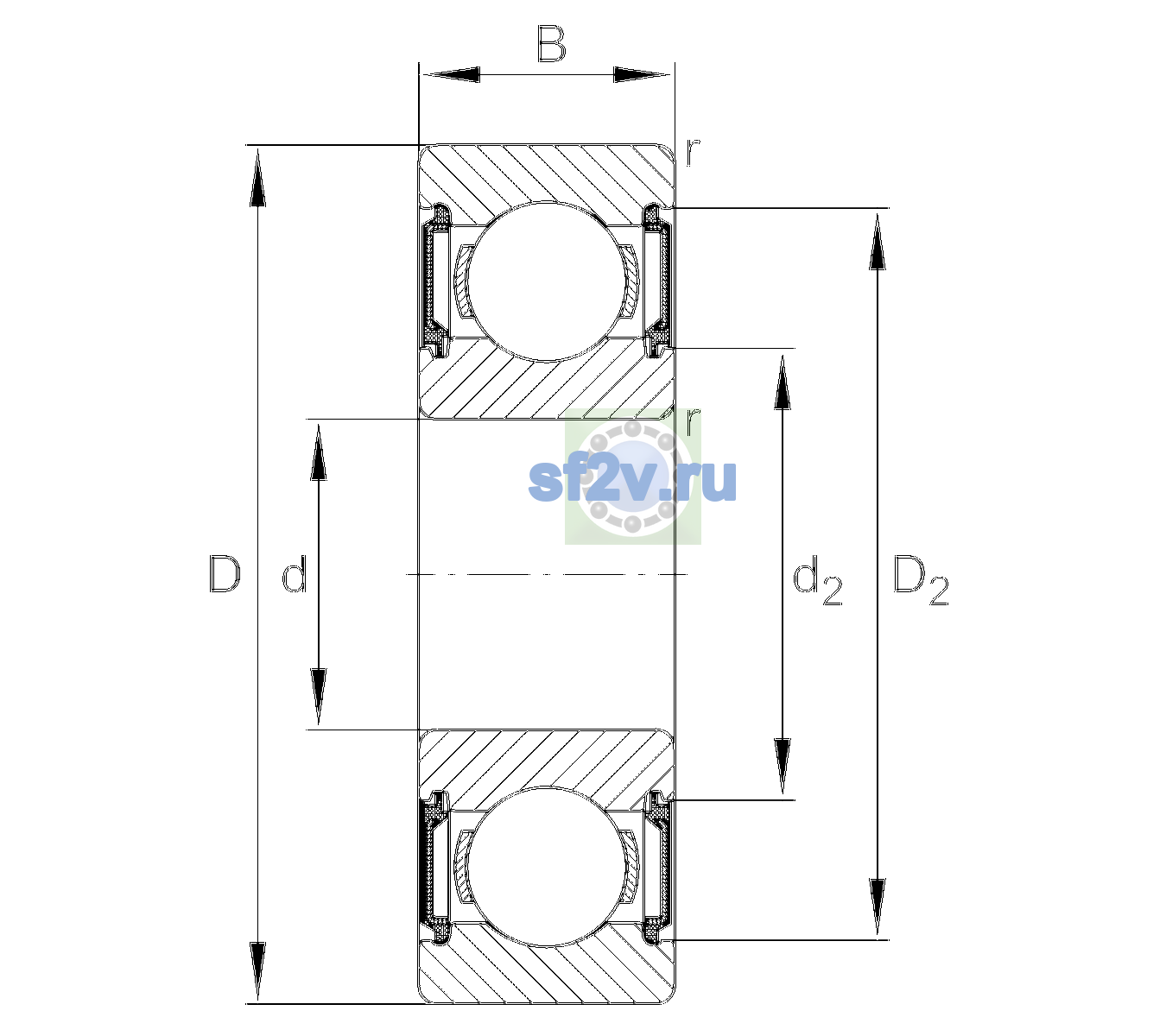 Схема подшипника 6208-C-2BRS-L138-C3