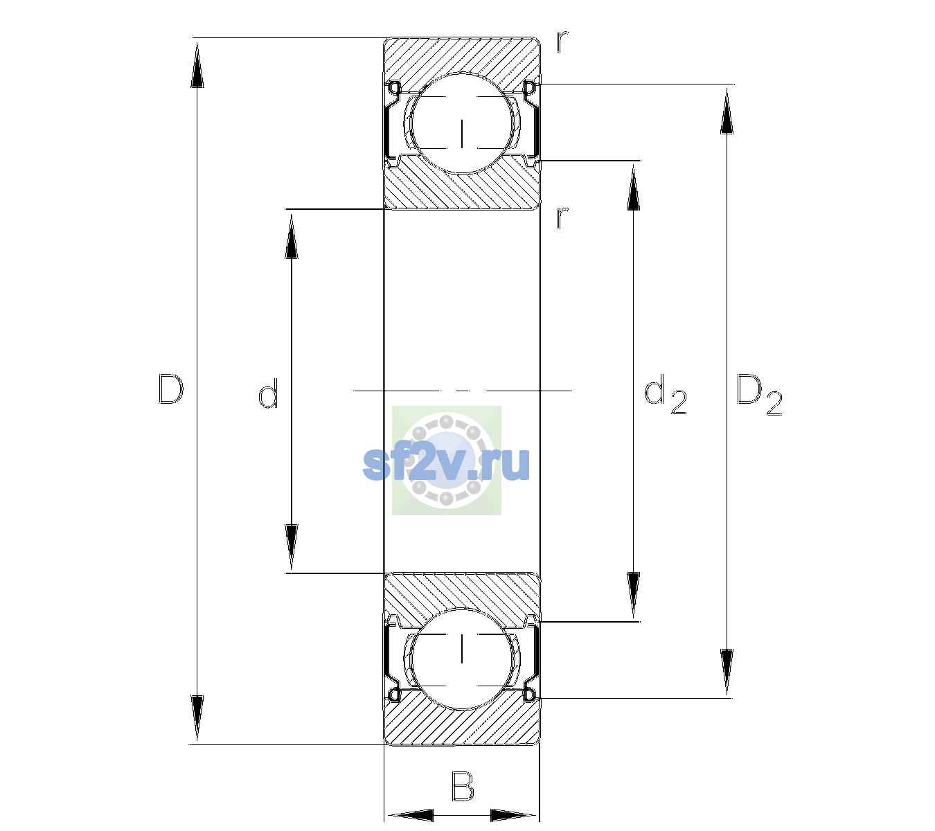 Схема подшипника 6208-C-2Z-L138-C3