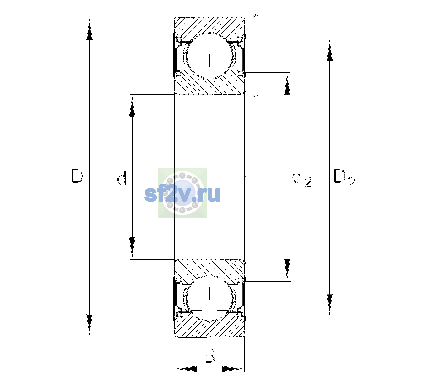 Схема подшипника 6208-C-2Z-L408-C3