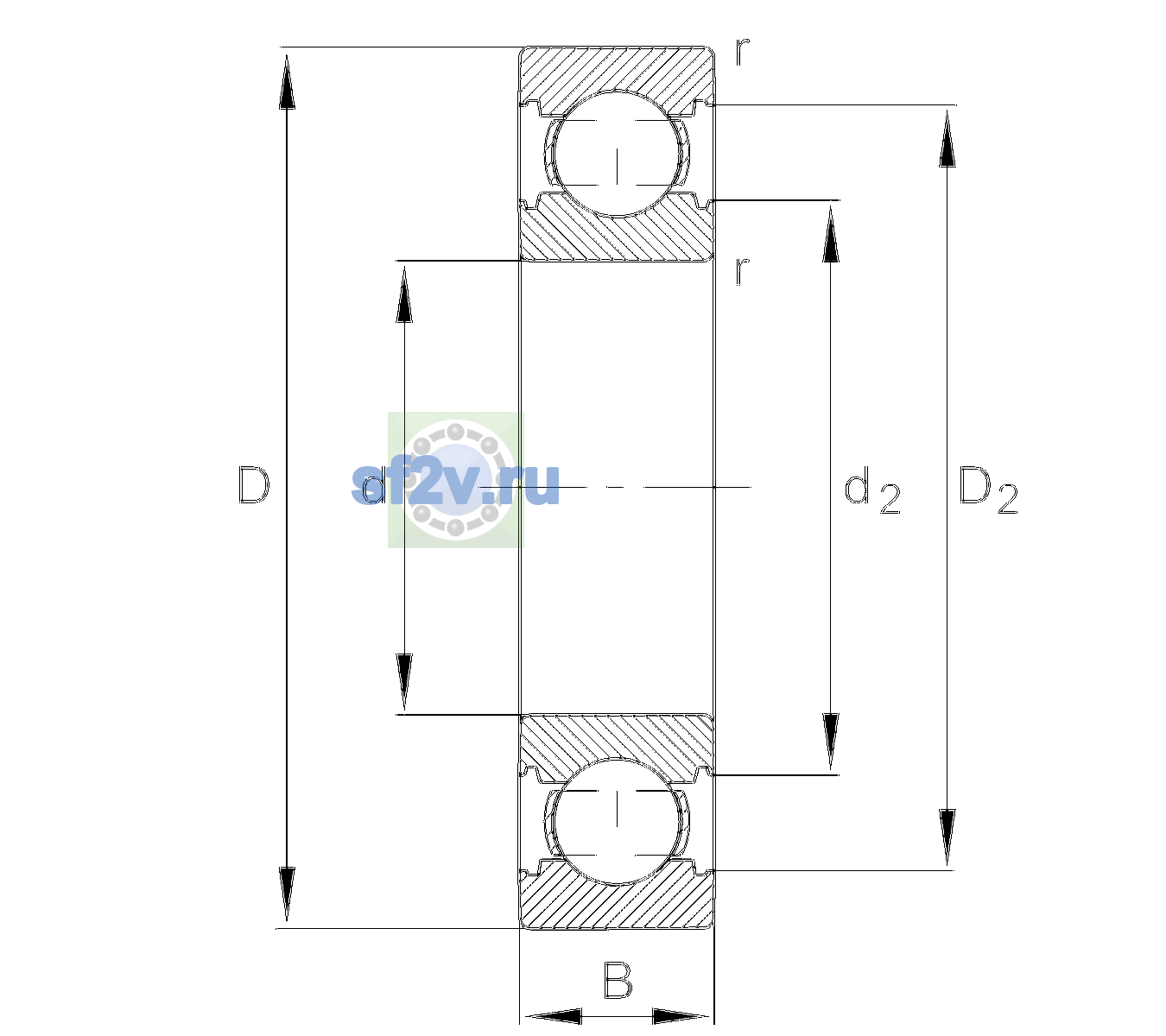 Схема подшипника 6208-C-CM