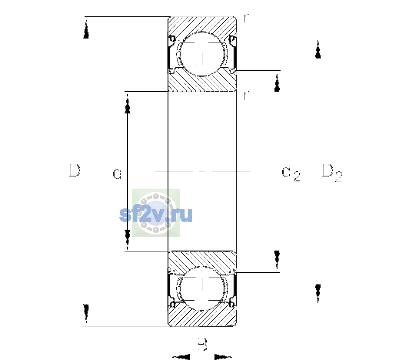 Схема подшипника 6208-C-Z