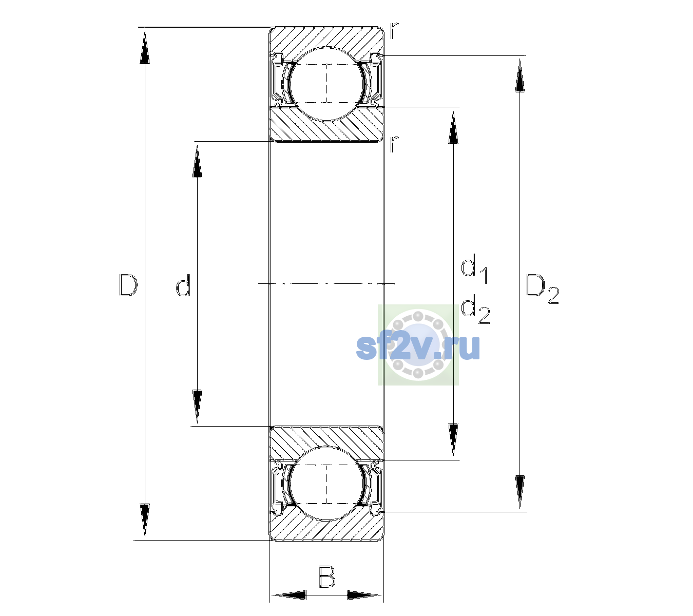 Схема подшипника 6209-2RSR-L207