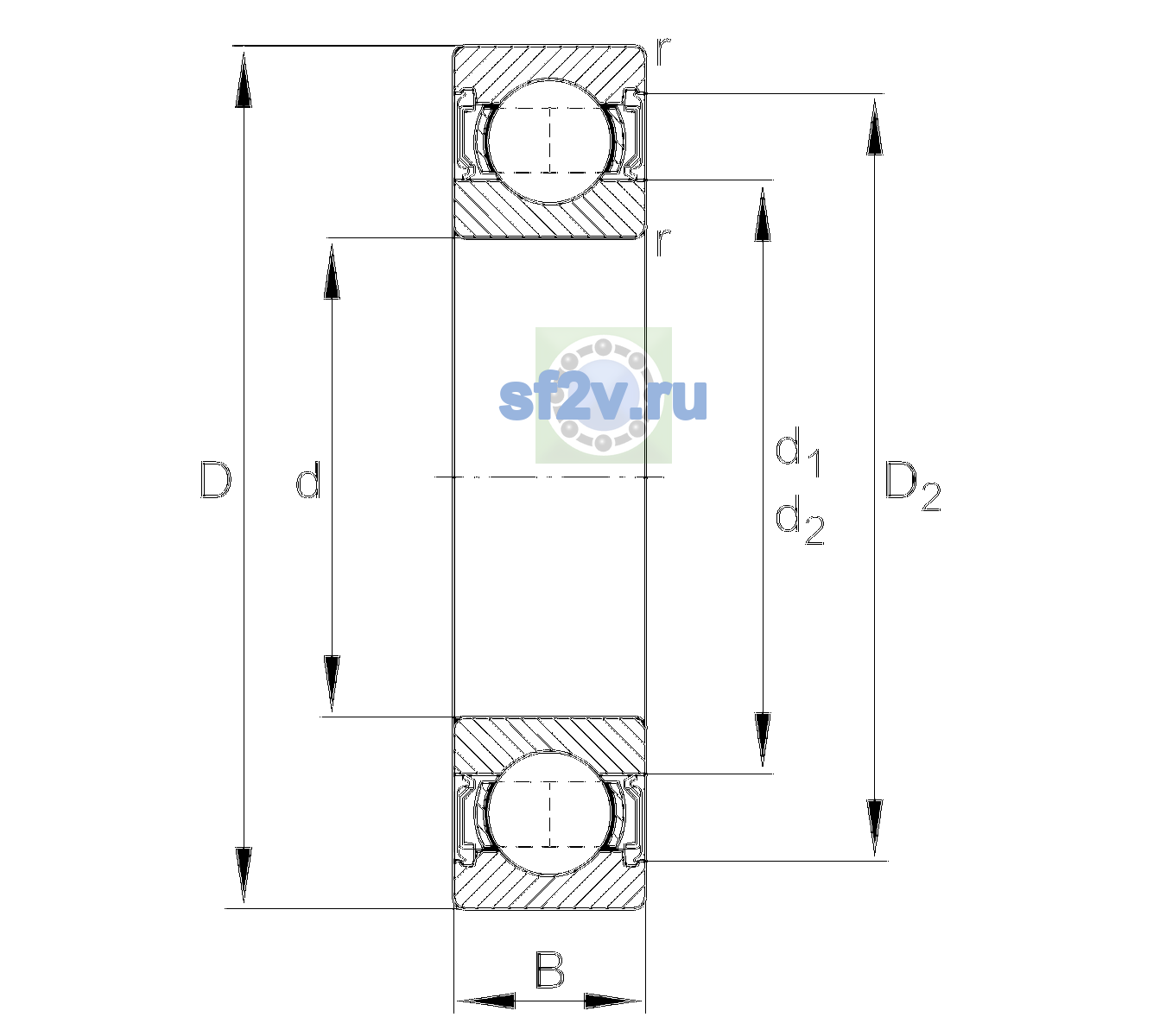Схема подшипника 6209-2RSR-L207-C3