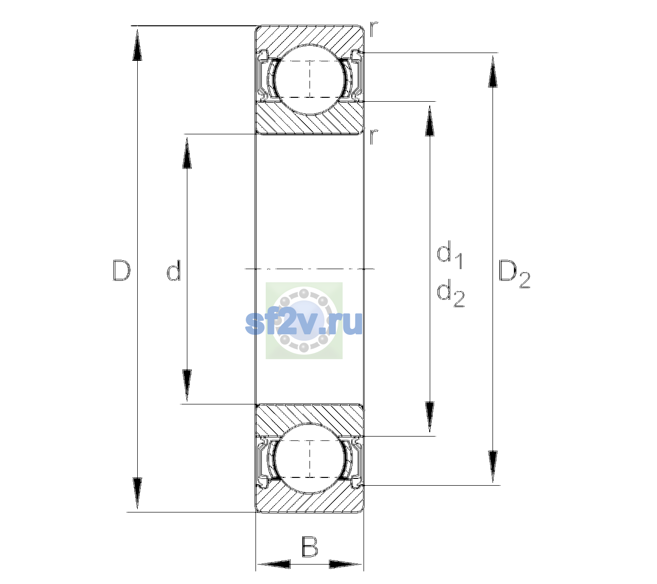 Схема подшипника 6209-2RSR-L408-C3