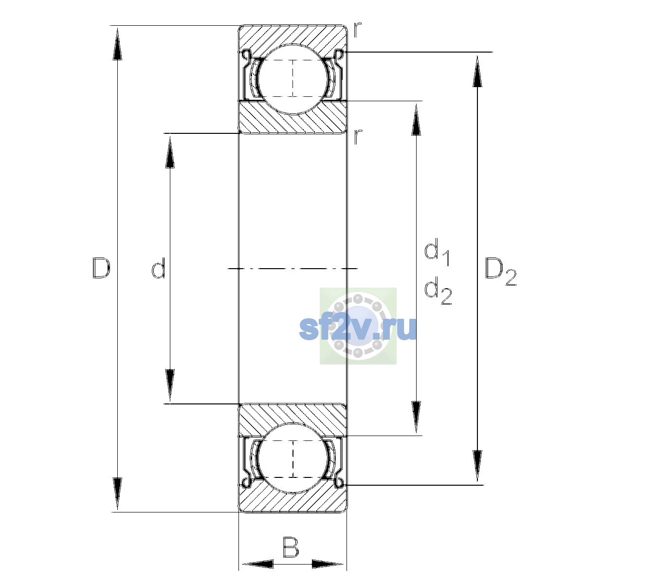 Схема подшипника 6209-2Z-L140-C3