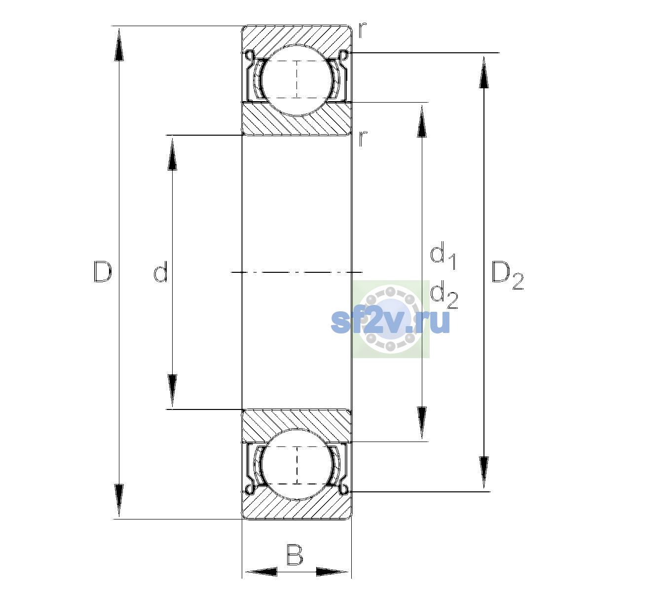 Схема подшипника 6209-2Z-L207
